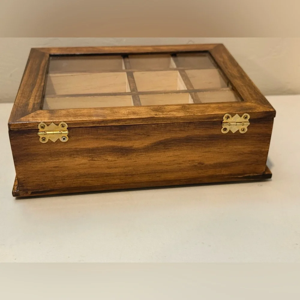 Wooden Brown Glass Jewelry Watch Box  With Shelf Organizer‎